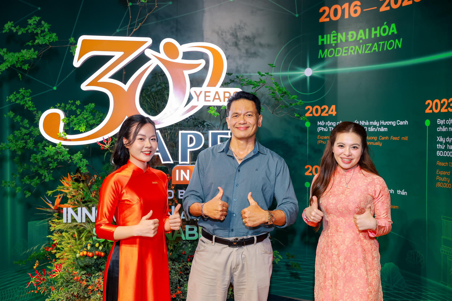 The 30-year journey wall welcomed guests through three decades of milestones.